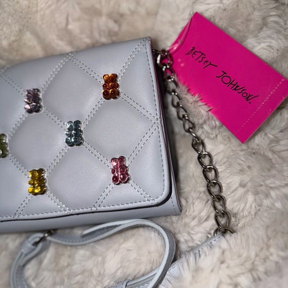Betsey Johnson Gummy Bear Studded Quilted Blue Crossbody Bag Purse NWT - Picture 2 of 5